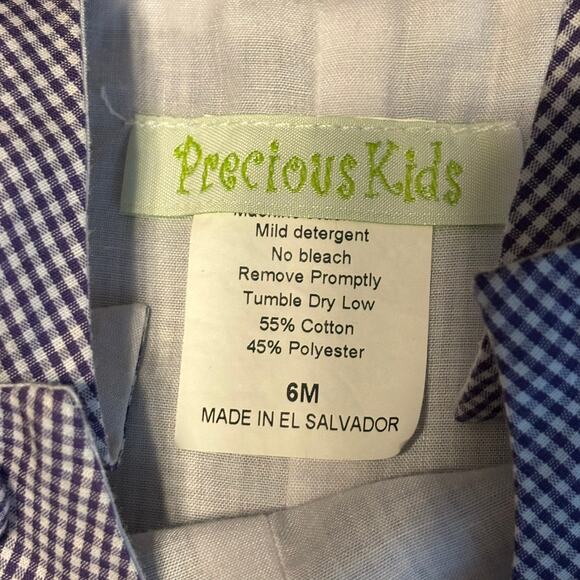 Precious Kids Purple White Gingham One Piece Romper Tiger Paws Sz 6M Embroidered - Picture 4 of 4